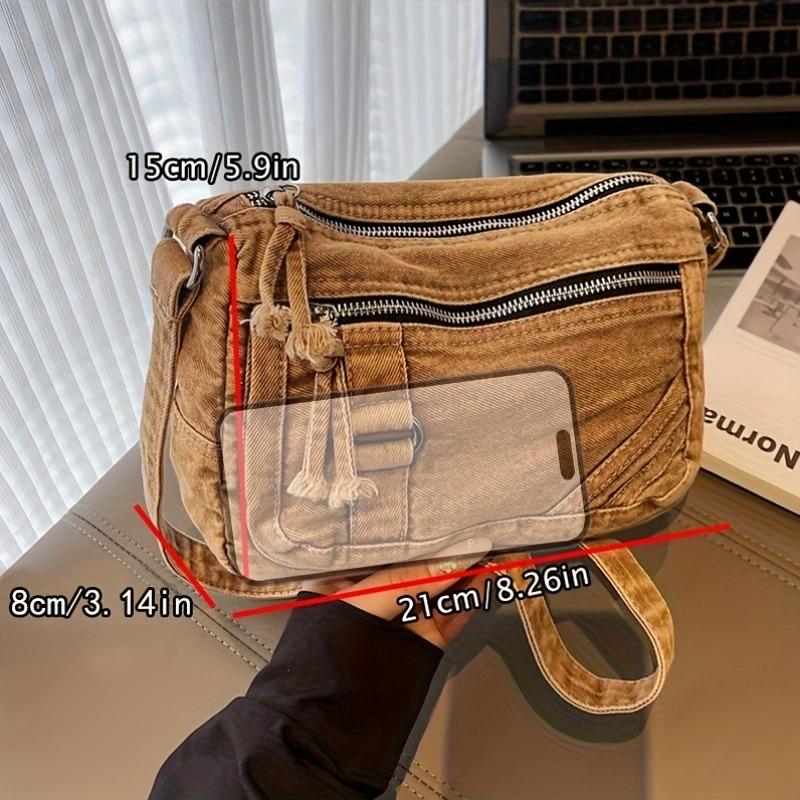 Women'S Vintage Crossbody Bag with Adjustable Strap - Multi-Zipper Compartments, Durable Polyester Lining, Solid Color for Daily Commute & Shopping