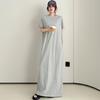 61035# Stylish Women's Over-the-Knee Slimming T-Shirt Dress - Simple, Modern, Short-Sleeved, and Loose-Fitting