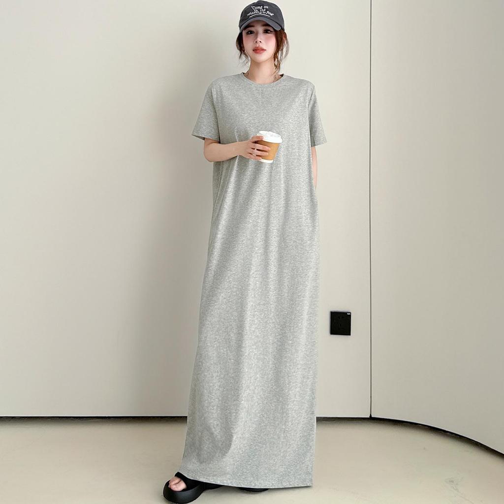 61035# Stylish Women's Over-the-Knee Slimming T-Shirt Dress - Simple, Modern, Short-Sleeved, and Loose-Fitting