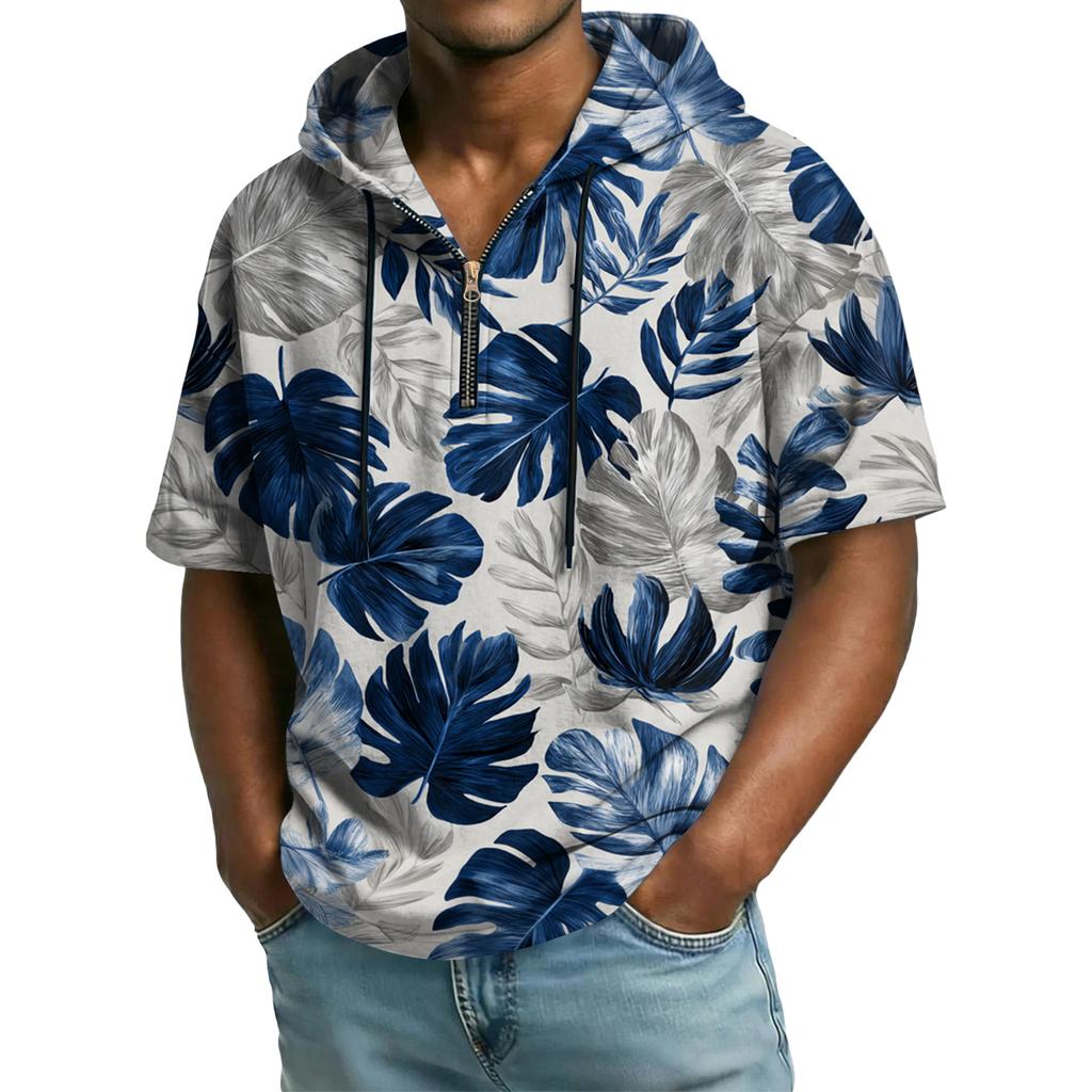 Sudadera Casual para Hombre con Capucha y Cremallera en el Cuello Manga Corta
