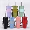 Fashion Cup Holder with Decorative Chain PU Cup Sleeve for Hot Drinks Beverage Cup Bag with Handle Bottle Sleeve Bag