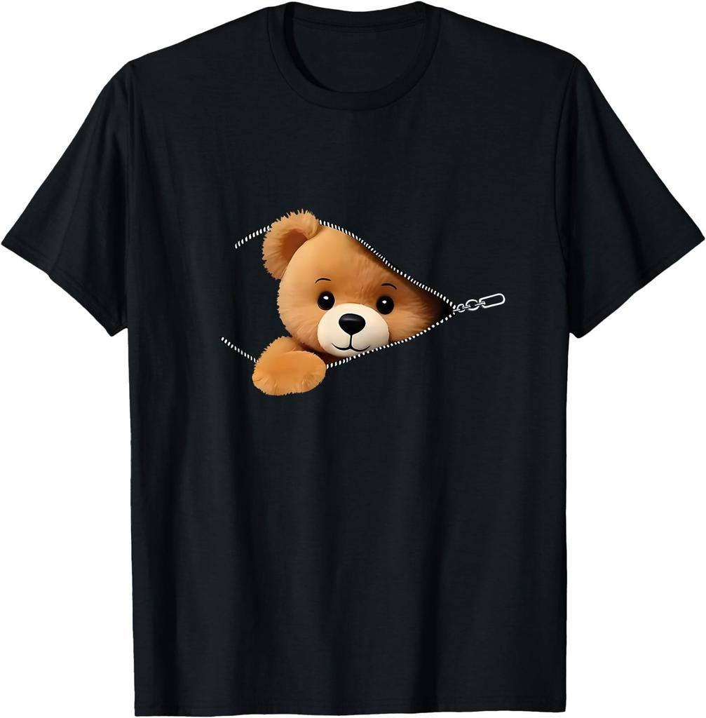 Zipper Bear Print T-Shirt