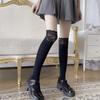 Stockings Woman Thick Knit Solid Color Lace Leg Warmers Thigh High Socks Autumn and Winter Sweet Long Black Socks for Women