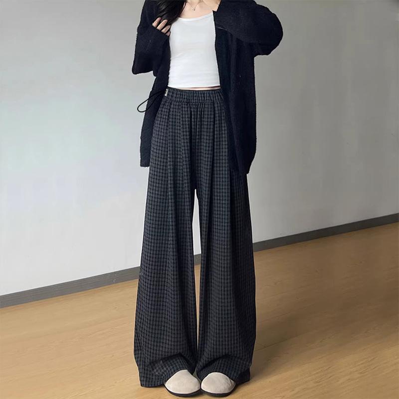 2026 Spring Maternity Plaid Wide-Leg Long Cotton Pants XL