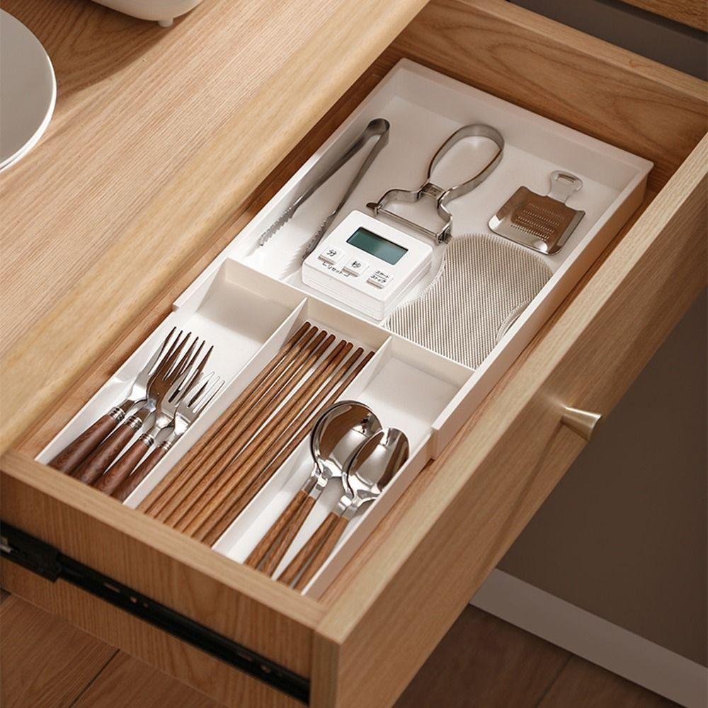 Space Saving Adjustable Flatware Tray Plastic Silverware Drawer Organizer Utensil Tray  Bedroom