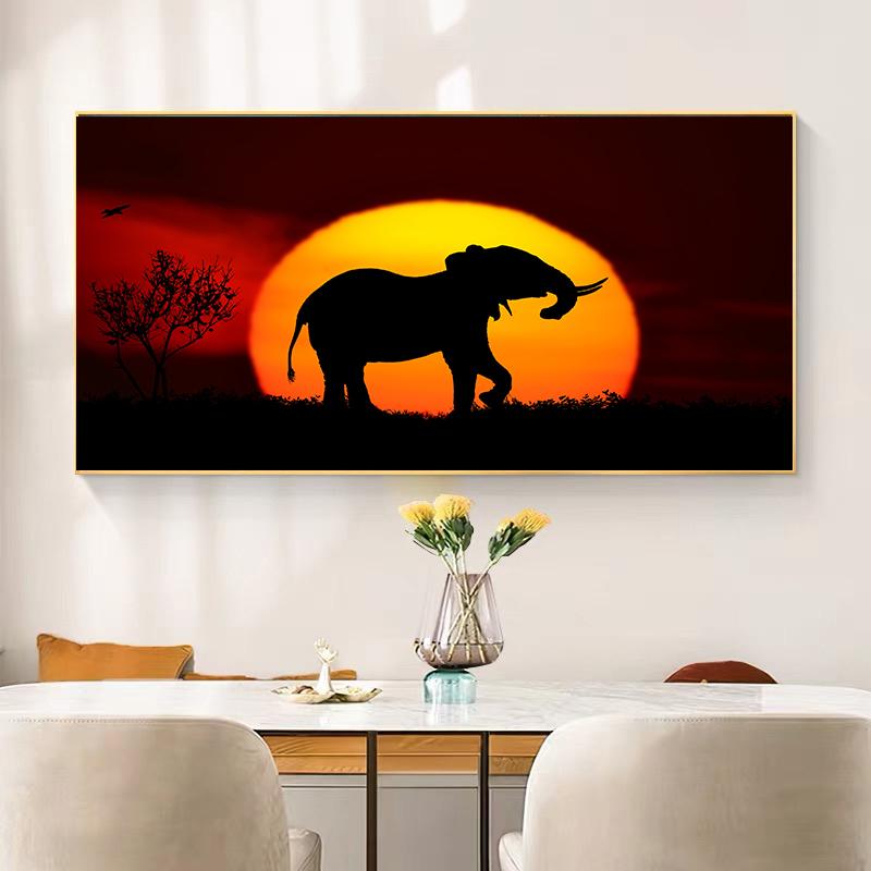 Animal Wild Elephant Leopard Sunset Scene In Africa Canvas Painting Posters and Prints Wall Art Pictures Home Decor No Frame