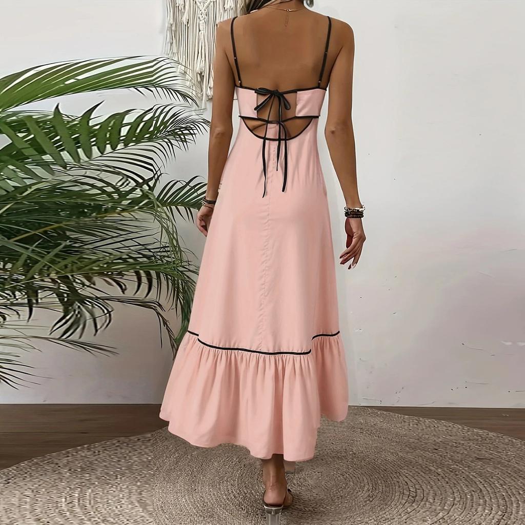 Damen Lässiges Ärmelloses Sommerkleid Einfarbig Lang Sommer Strand Maxi Kleid