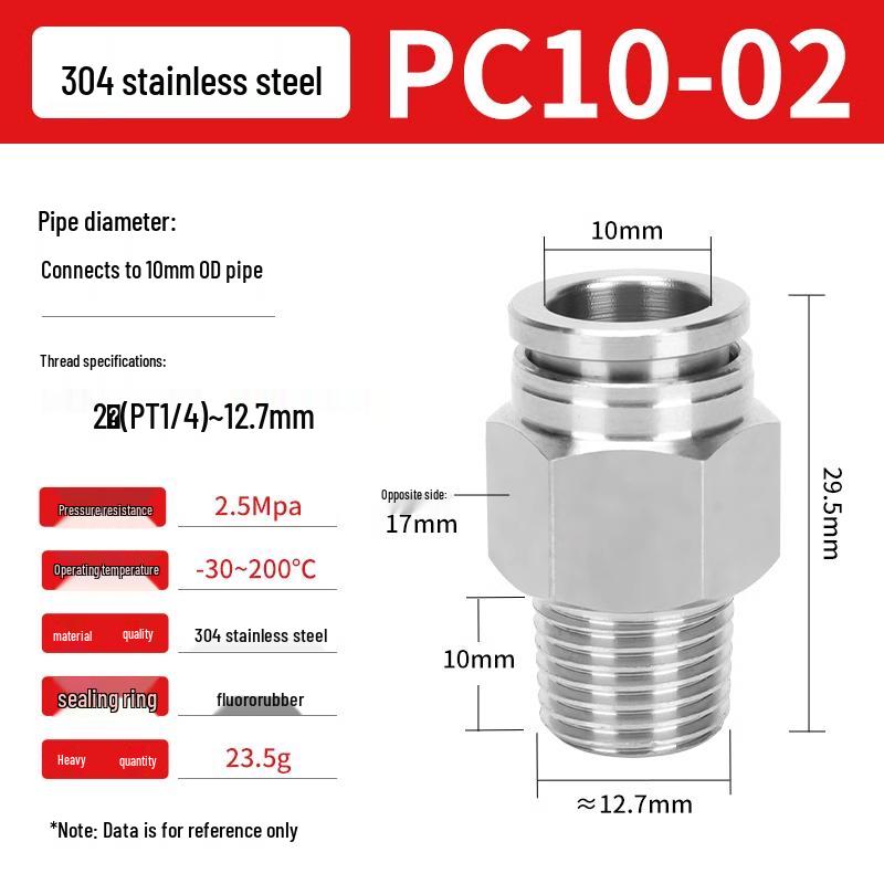 304 Stainless Steel Pneumatic Quick Push-in Connector, PC16-06/PC8-02 Swivel Elbow, PL6-M5/04