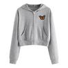 Women Embroidery Butterfly Long Sleeve Zipper Pocket Shirt Hooded Sweatshirt Top