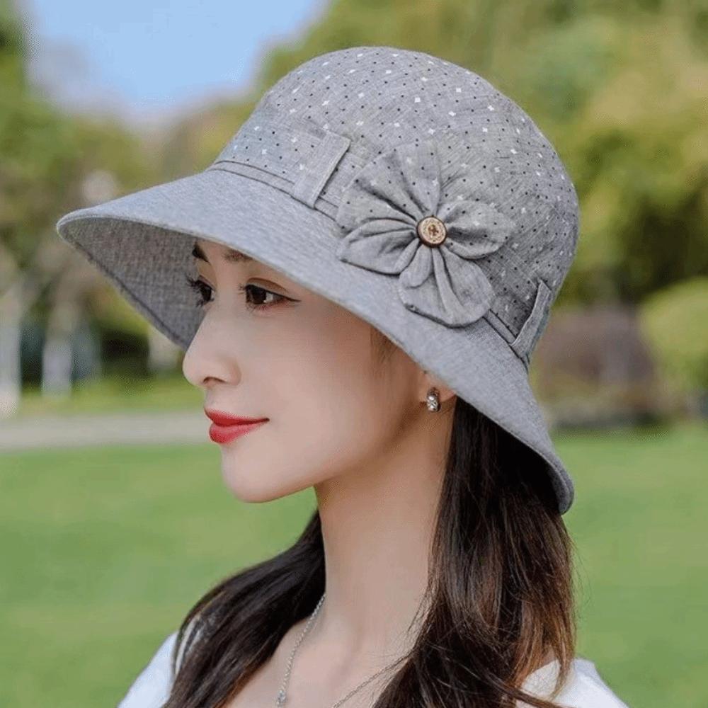 Thin Bucket Hat Button Elderly People's Large Brim Cap Bow Fisherman Hat Sun Protection