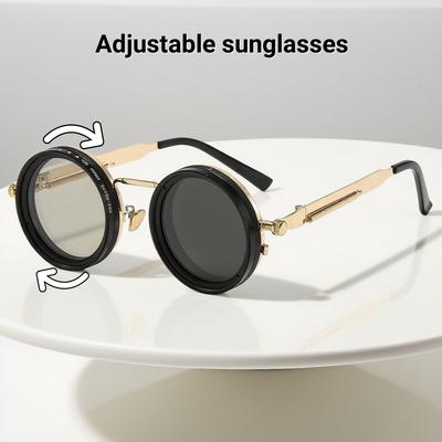 New Fashionable Nd Zoom Round Frame Men'S Sunglasses Retro Neutral 9-Level Adjustable Dimming Luxury Driving Sunglasses