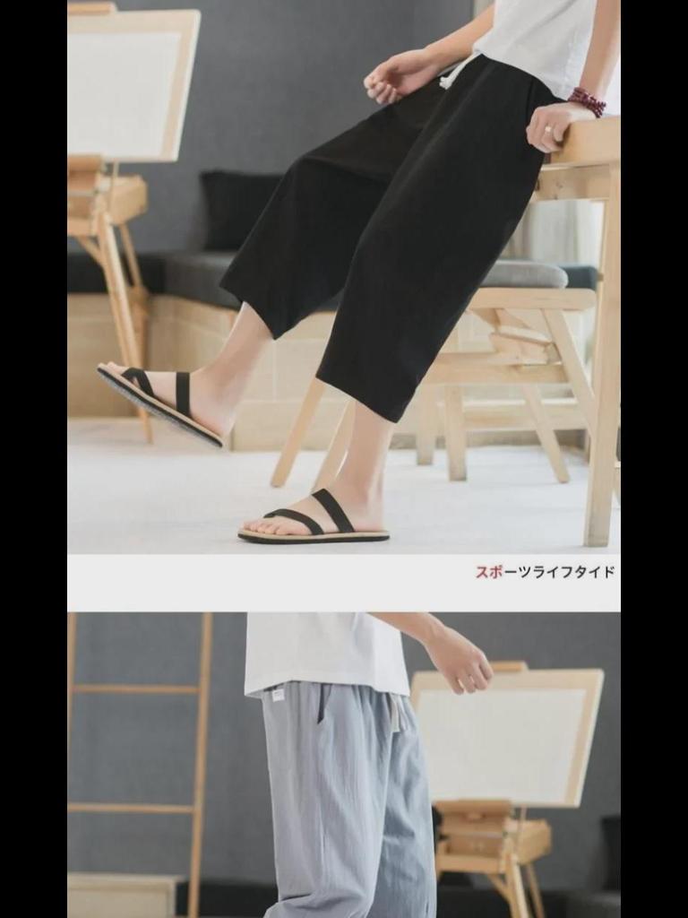 Men's Cotton and Linen Cropped Trousers - Lightweight Summer Casual Shorts for Middle-Aged and Elderly.