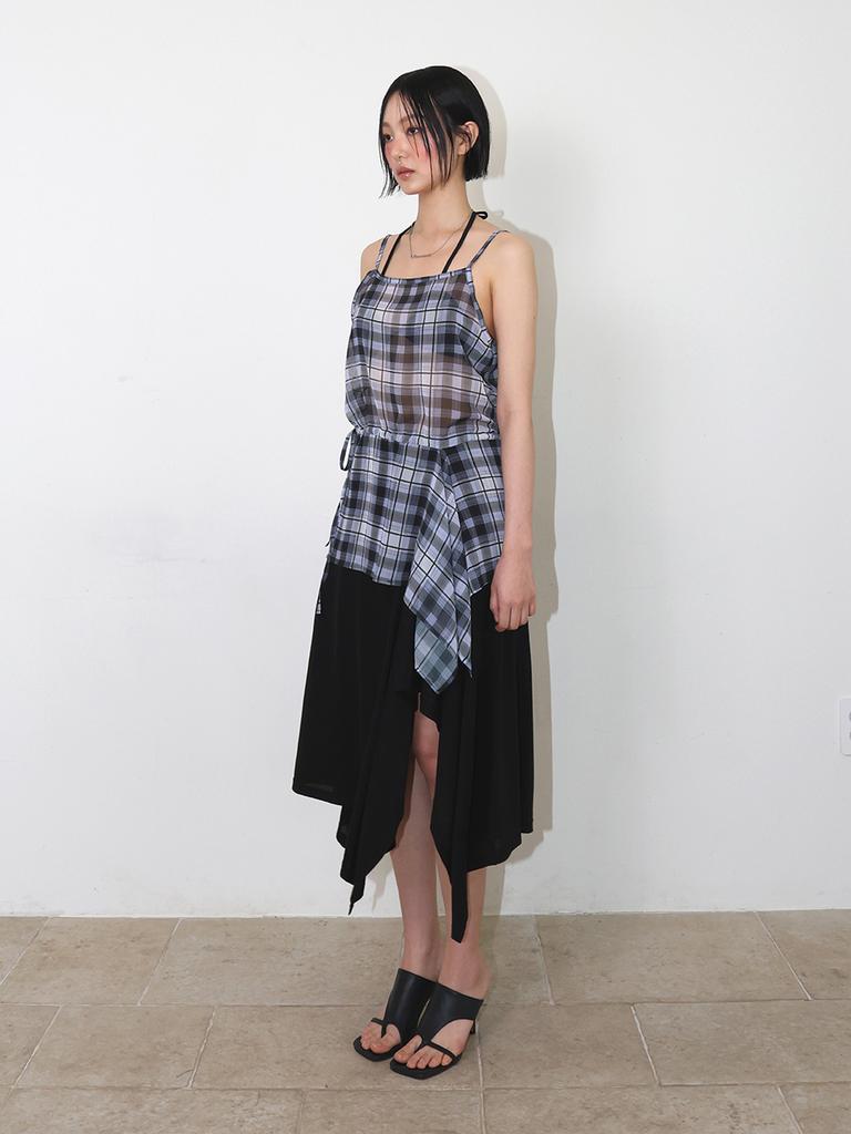MEENDERI Sheer Asymmetric Check Bustier - Black