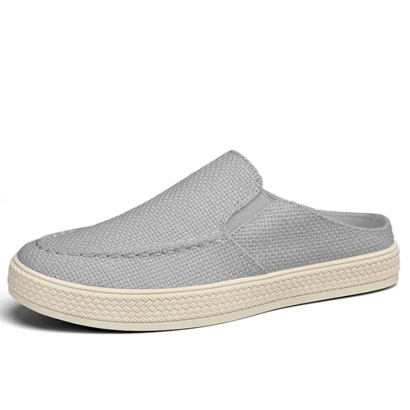 Mule Homme Été Nouvelles Chaussures Décontractées Demi-Mules Toile Respirante Semelle Souple Chaussure de Marche Légère Chaussures Vulcanisées