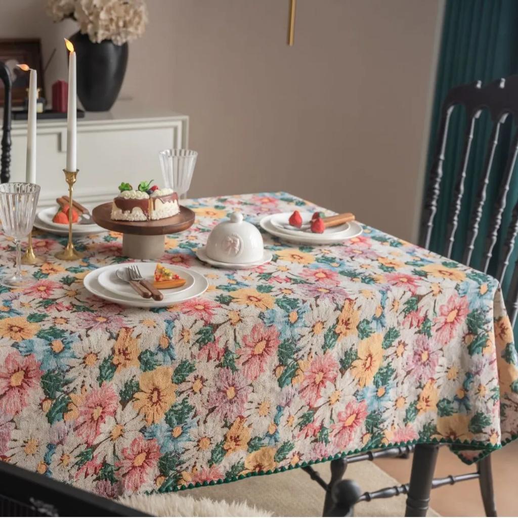 French Retro Colored Flower Table Cloth Tablecloth Rustic Washable Jacquard Rectangular Table Cover For Home Tabletop Decor