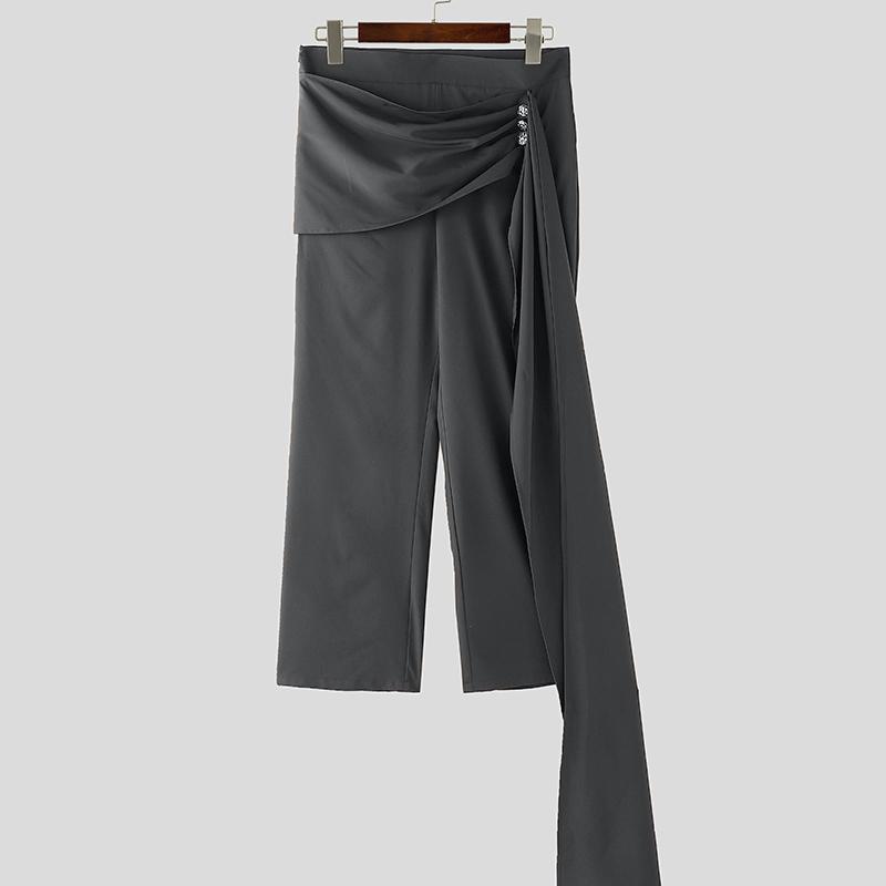 

INCERUN Мужские Весенние Брюки с Застежкой-молнией, Высокой Посадкой, Обертыванием Лентой, Лоскутным Дизайном, Повседневные, Длинные 4XL серый