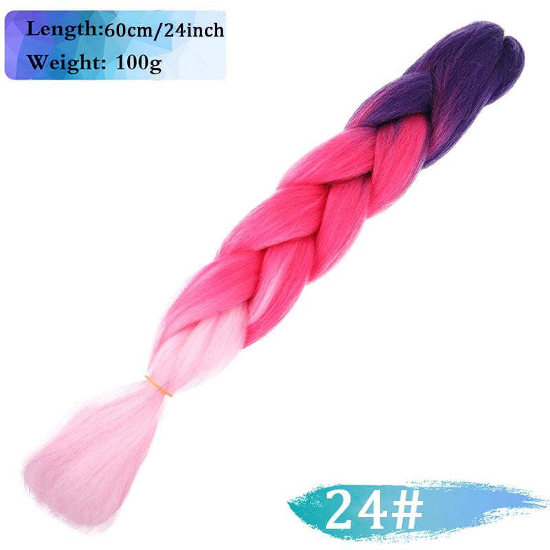 

24-дюймова в’язана триколірна триколірна перука з нарощеним волоссям із яскравою косою та хвостиком підходить для щоденного косплею та Хелловіна