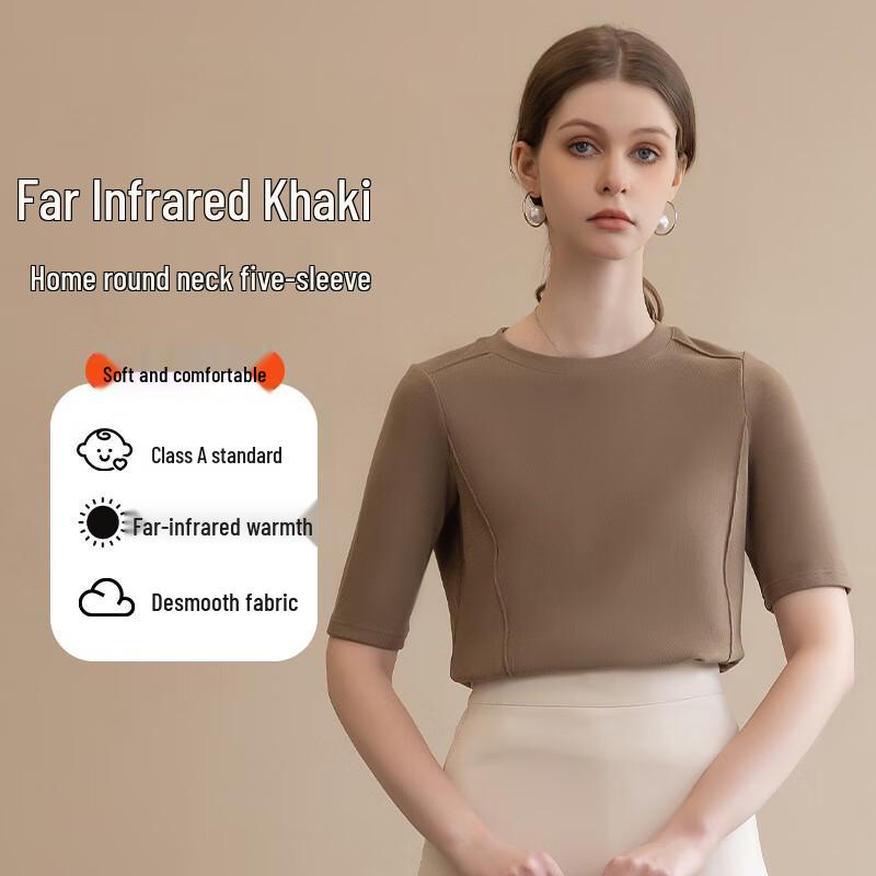 

Women s Far-Infrared Half-Sleeve Round Neck Knit Base Layer Top XL