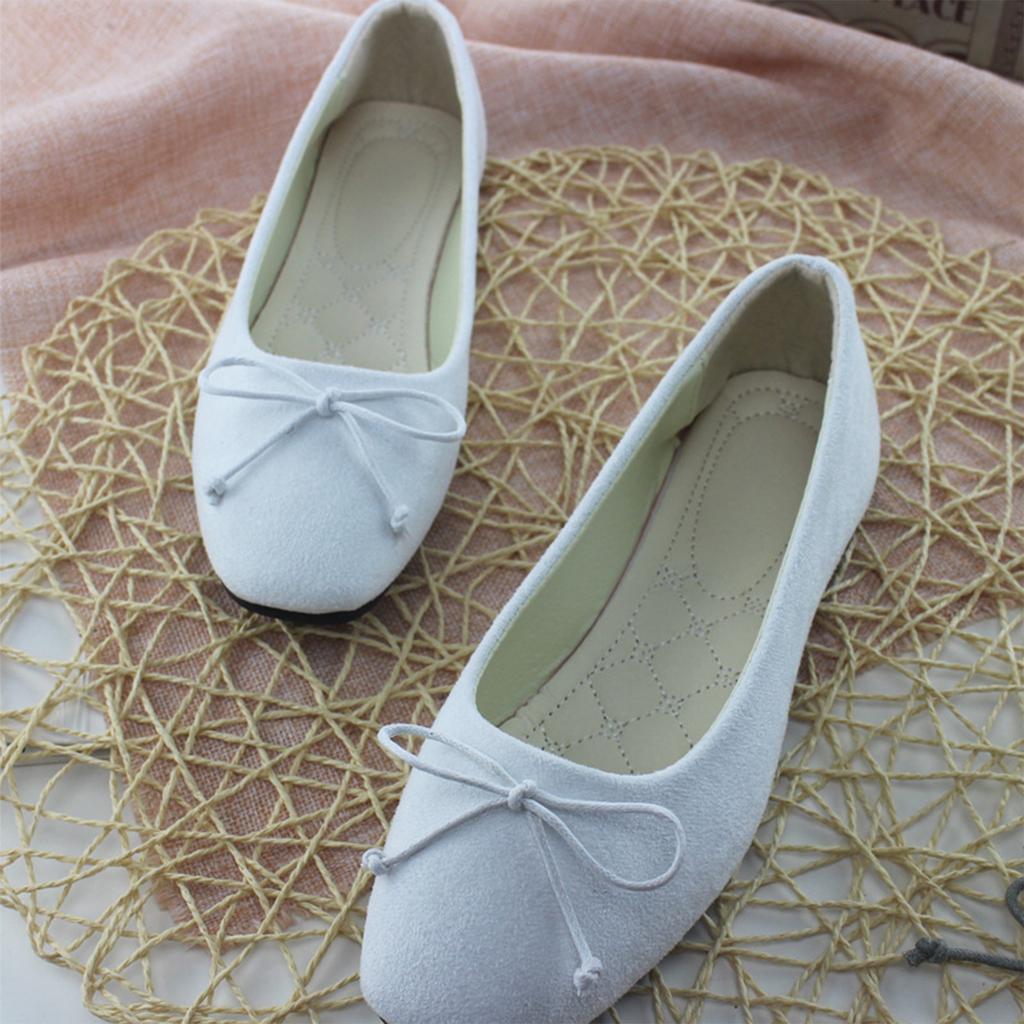Women Bow Tie Ballet Flats Square Toe Slip On Lightweight Comfortable Casual Flat Shoes for Daily Wear