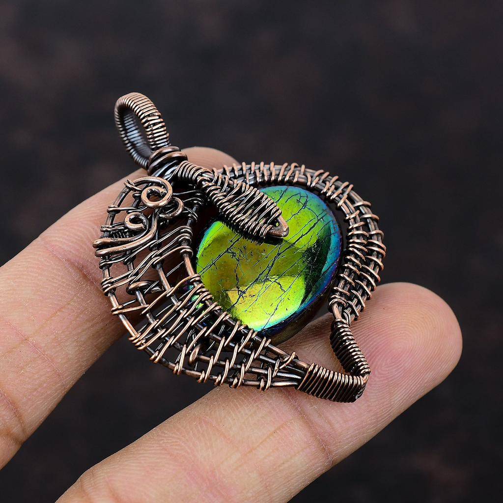 Pendentif Labradorite Feu Mystique Pendentif Enveloppé de Fil de Cuivre Pendentif Fait Main Bijou Enveloppé de Fil de Cuivre Pendentif Pierre Précieuse Réelle Cadeau Pour Lui