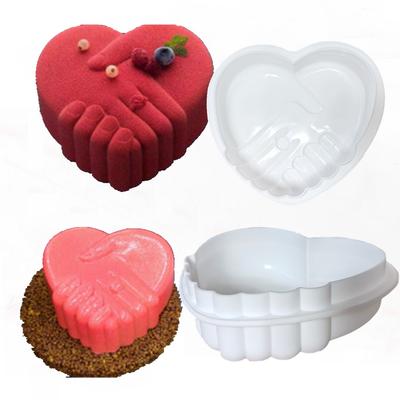 1 Stk. Weiße Hand in Hand Liebe Mousse Silikon Kuchenform, Gebacken DIY Schokolade Französisches Dessert Fondantform
