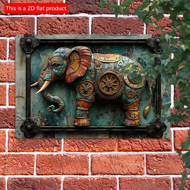 2D Flat Wooden Sign 30*20cm Steampunk Elephant Wooden Wall Art, Rustic Wooden Decorative Sign, Decorative Plaque for Home, Gym, Bathroom, Artistic