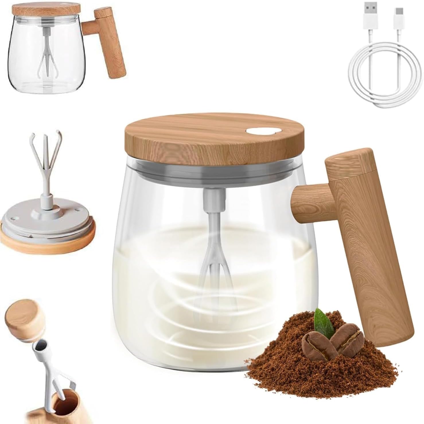 

Self Stirring Coffee Mug, Glass Electric Self Mixing Cup with Lid & Handle, 400ml M чистый
