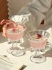 Cute Bow Handle Glass Cup Flower Shaped Wine Champagne Cocktail Glass Goblet Cup Dessert Bows
