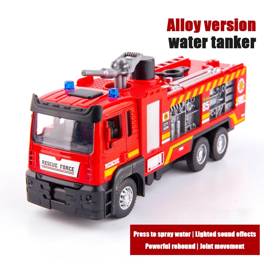 New 1:50 Alloy Fire Truck Die-casting Simulation Water Spraying Car Toy with Lights and Music, Water Spraying Rescue Car Toy