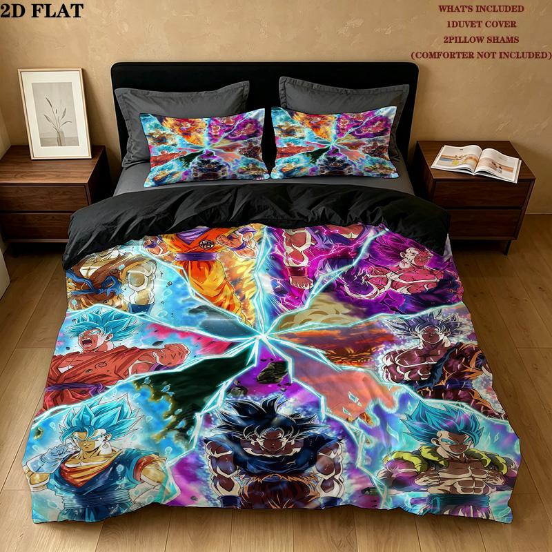 Dragon Ball Super Muster Bettwäsche Steppbett Set Bettbezug Kissenbezug Zuhause Geburtstagsgeschenk(1 Bettbezug + 2 Kissenbezüge, ohne Füllung)