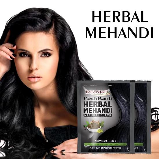Patanjali Kesh Kanti Herbal Mehndi, 20g - Natural Black (Pack of 6)
