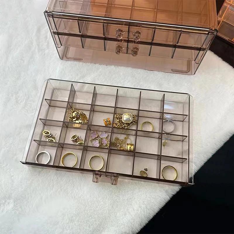Jewellery Storage Box, Transparent, Three Layers, Large Capacity, Ring, Earring, Necklace, Dressing Table Storage Box