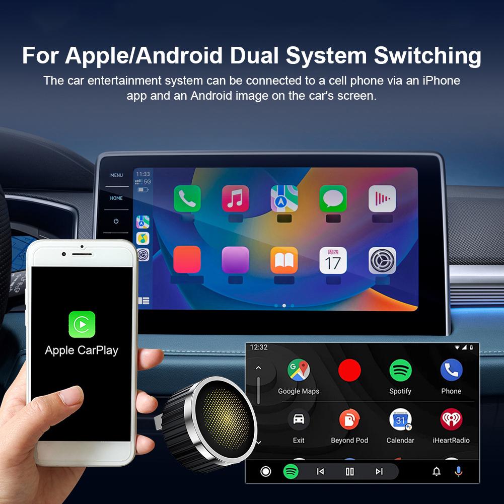 2 in 1 Wireless CarPlay Android Auto Adapter Wireless CarPlay Adapter Plug & Play Mini Carplay&Auto Box Dongle for Factory Wired
