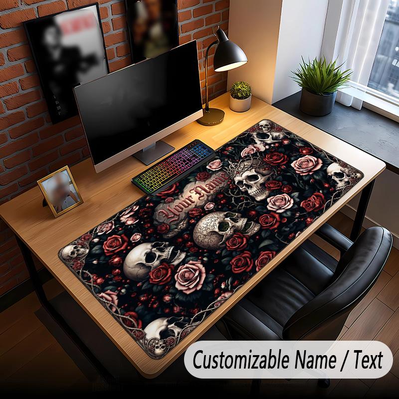 Skull Gothic Theme Custom Mouse Pad Personalized With Name Text Customized Desk Mat For Office Home Decor