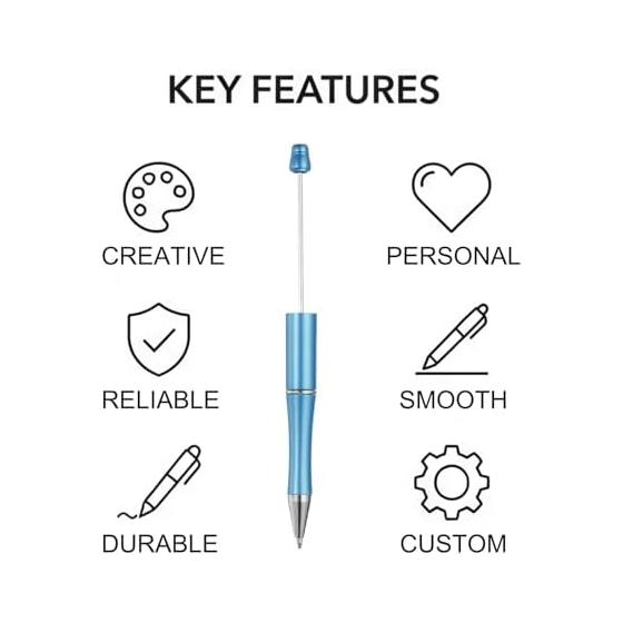 YOKIVE 30-Pack Bead Pens with Plastic Beads, Ballpoint Pens for Women Men Gifts, DIY Crafts, Decorations, Office Supplies (Dark Blue), Versatile for