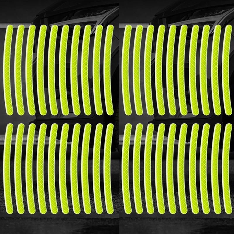 20/100PCs Reflective Wheel Hub Stickers Safety Warning Strips Suitable For Motorcycles And Bicycles Auto Exterior Accessories