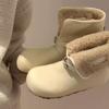 Women's leather two-wear fashion lightweight soft sole winter warm fur one snow boots padded lining non-slip casual sports cotton boots