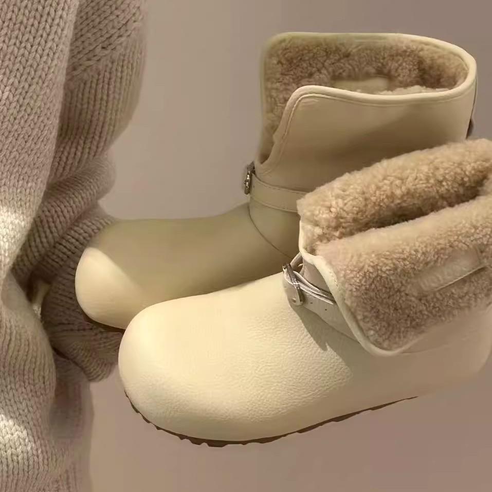 Women's leather two-wear fashion lightweight soft sole winter warm fur one snow boots padded lining non-slip casual sports cotton boots