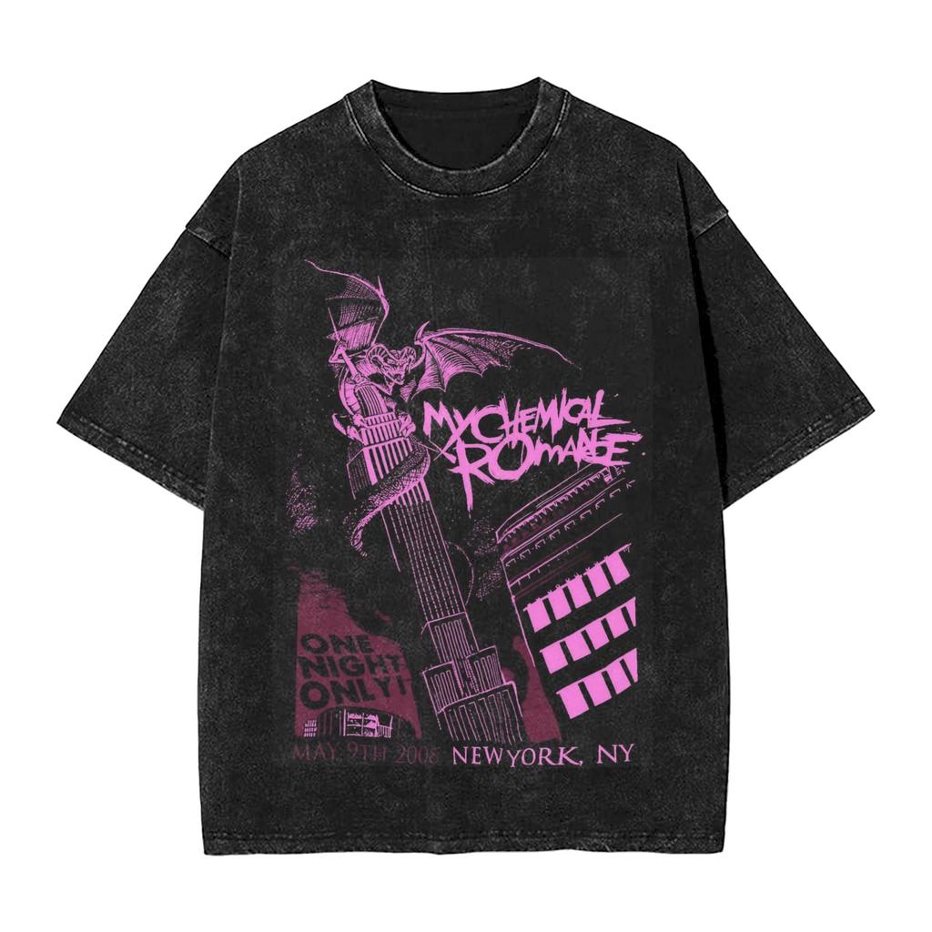 Short Sleeved Round Neck Tshirt Men Clothing Tees Mens TShirt My Chemical Romance Long Live the Black Parade Skeleton Washed