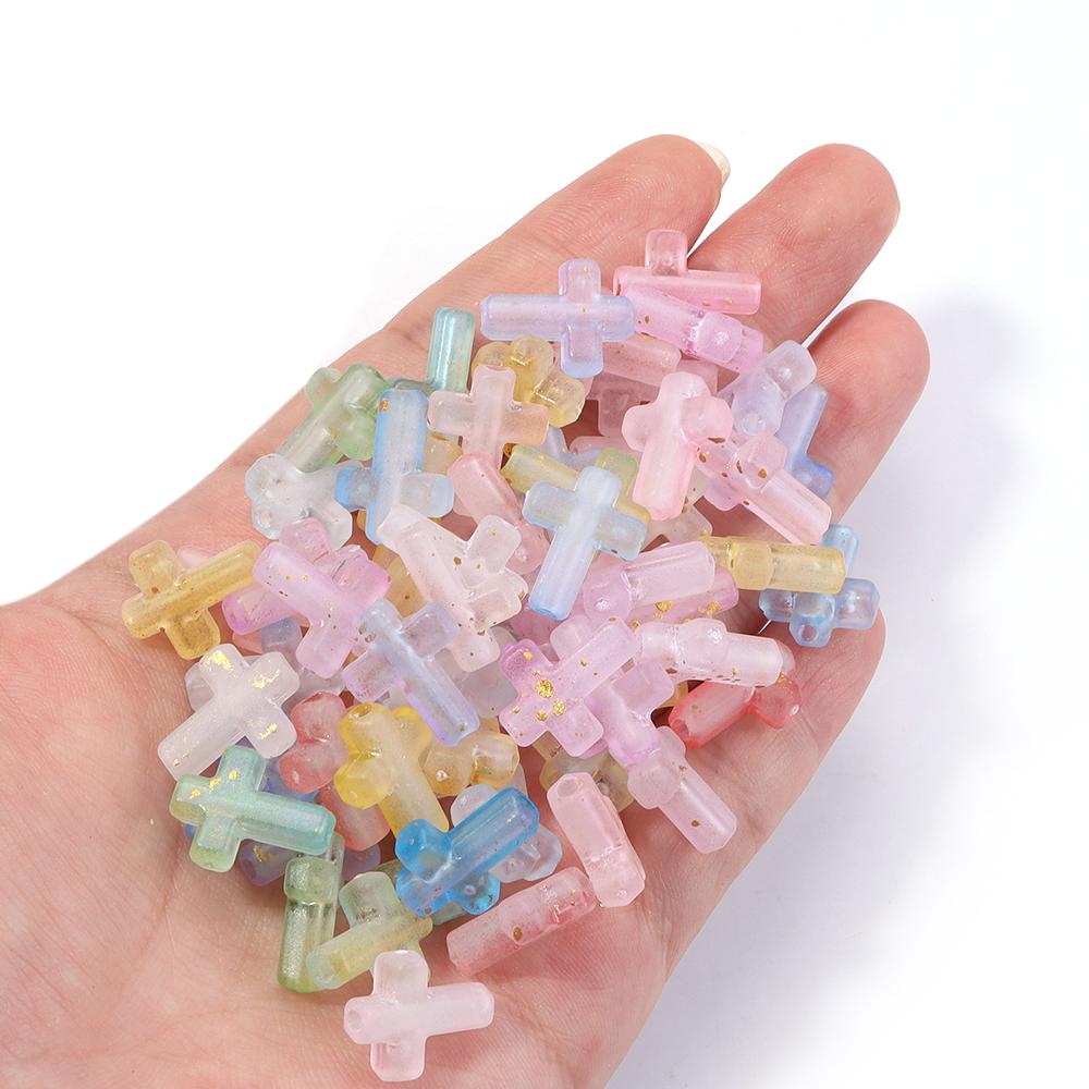100pcs 12x15mm Cross Shape Acrylic Beads Colorful Matte Gradient Loose Bead For Jewelry Making DIY Necklace Bracelet Accessories