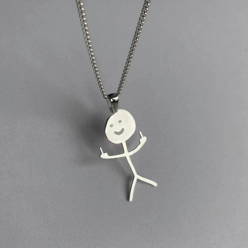 316l Stainless Steel Funny Doodle Necklace For Women Trendy Graffiti Personalized Hip Hop Men Accessories Male Necklace