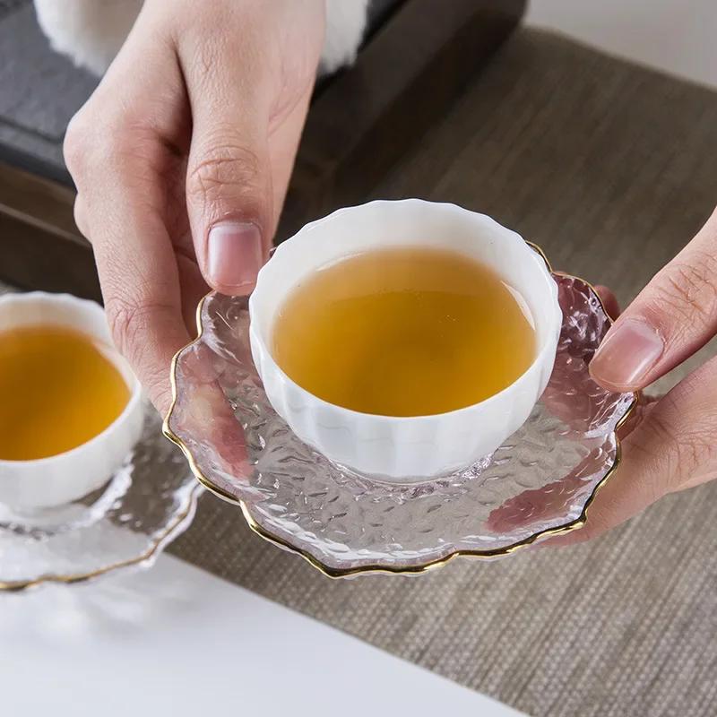 Crystal Glass Cup Coasters, Japanese Style Teaware, Thermal Insulation Teacup Tray, Small Cute Saucer, Kung Fu Tea Set Accessory
