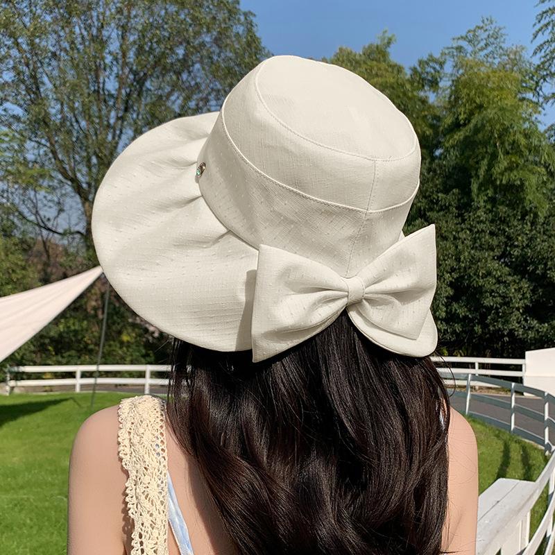Small Standard Mesh Bow Bucket Hat Summer Idyllic Versatile Sunshade Basin Hat Outdoor Travel Vacation Beach Hat