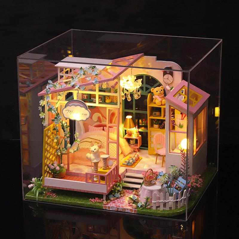 DIY Doll House Kit Mini 3D Puzzle Assembly Building Model Toys Home Bedroom Decoration With Furniture Wooden Crafts Dollhouse