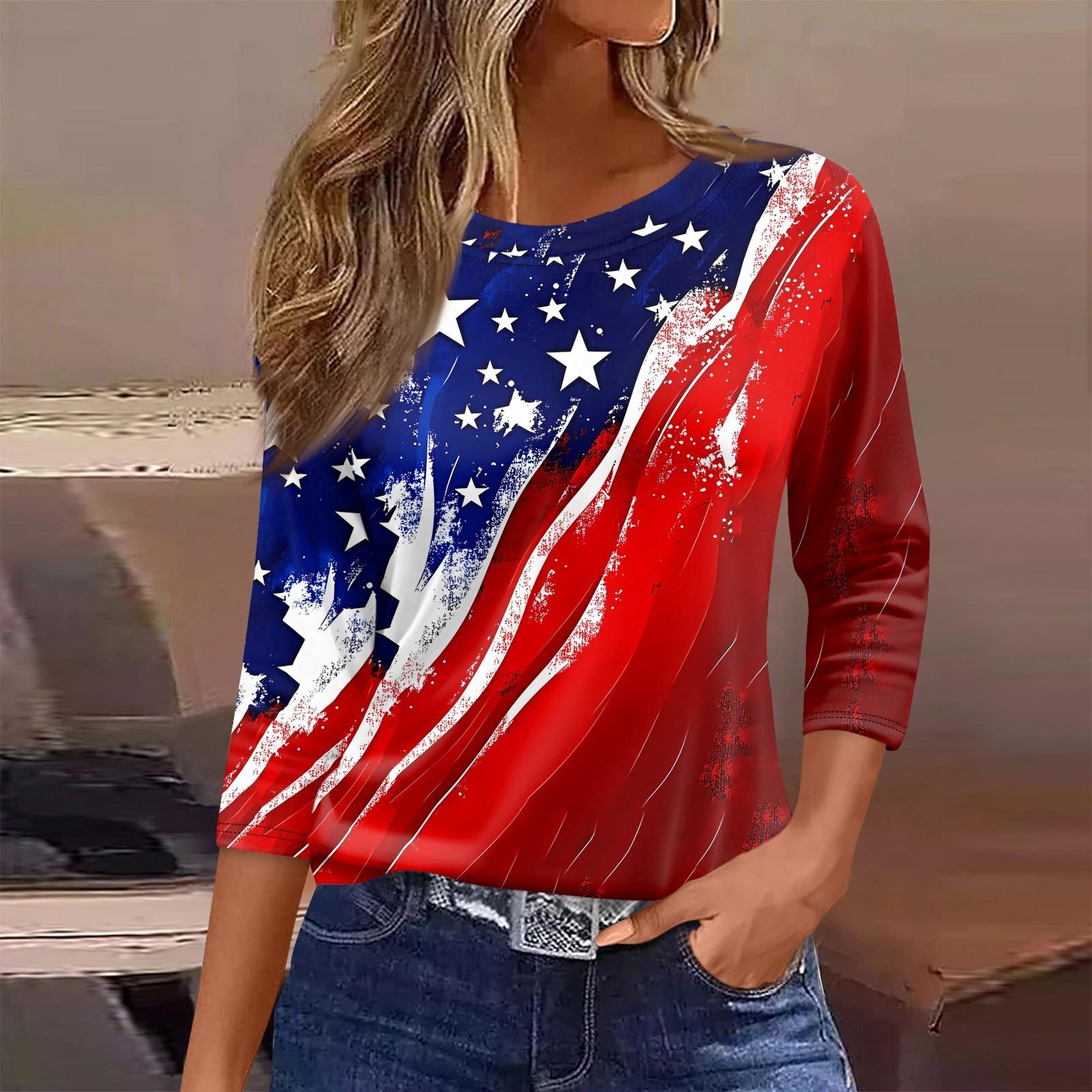 

Женская футболка с принтом, рукав 3/4, повседневная мода, базовый круглый вырез, обычный топ L винный