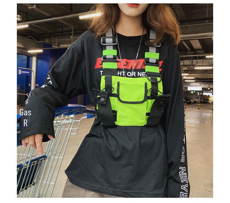 Vestă tactică reflectorizantă cu buzunare multiple unisex Hip-Hop Street Style și geantă pentru piept