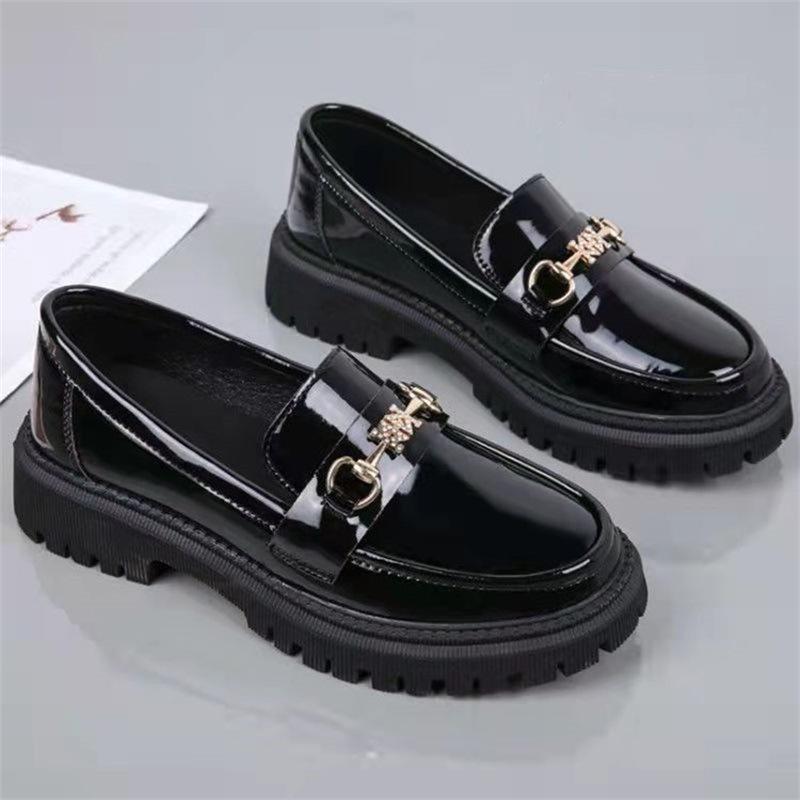 Cake platform loafers women's 2025 new women's leather shoes matte and lightweight black shoes women's soft soles are not tired