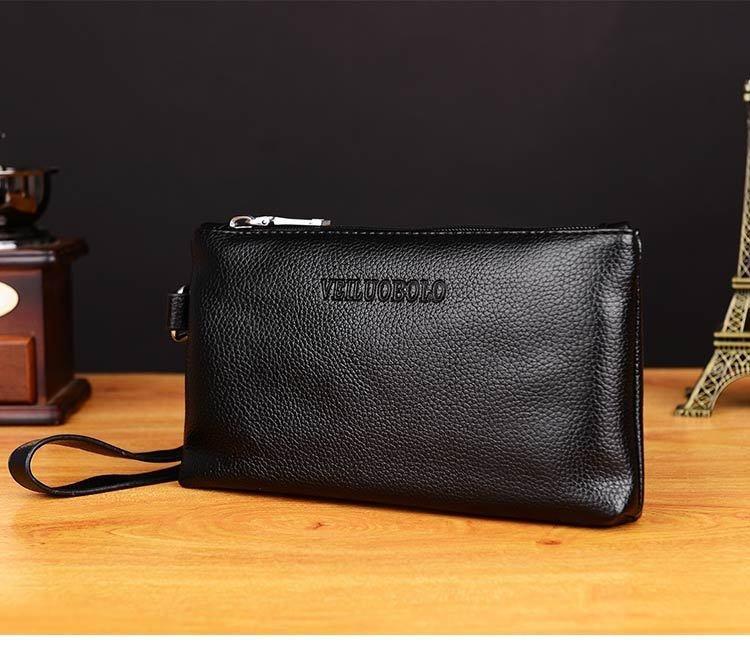 Lychee-Narben Leichtgewichtige Echtes Leder Lange Reißverschluss-Geldbörse-Clutch: Große Kapazität, Superweich, Einfache Handytasche