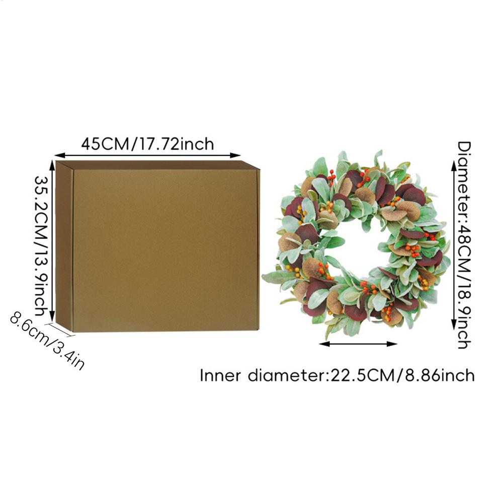

Fall Wreath Leaves Berries Decorations 18.9inch Artificial Autumn Wreath For Porch Outdoor Indoor Wall Window Fireplace зелений