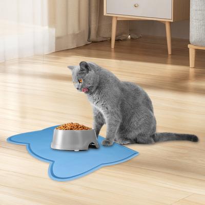 Waterproof Dog Food Mat Cat Face Design Silicone Pet Feeding Placemat with Raised Edge Non-slip Pet Bowl Mat for Dogs Cats